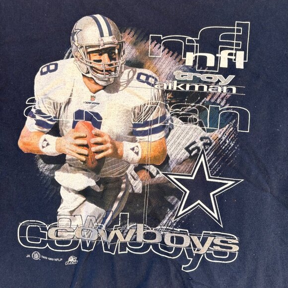 Vintage Sport Attack Dallas Cowboys Troy Aikman Kids X-Large Navy Graphic T-Shir - Picture 5 of 14